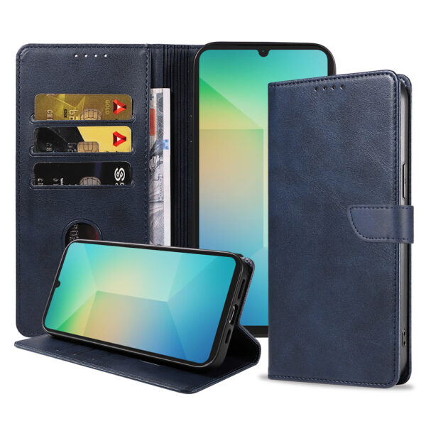 Samsung Galaxy A06 leren telefoonhoesje bookcase met pasjeshouder en magnetisch lipje (1) Blauw
