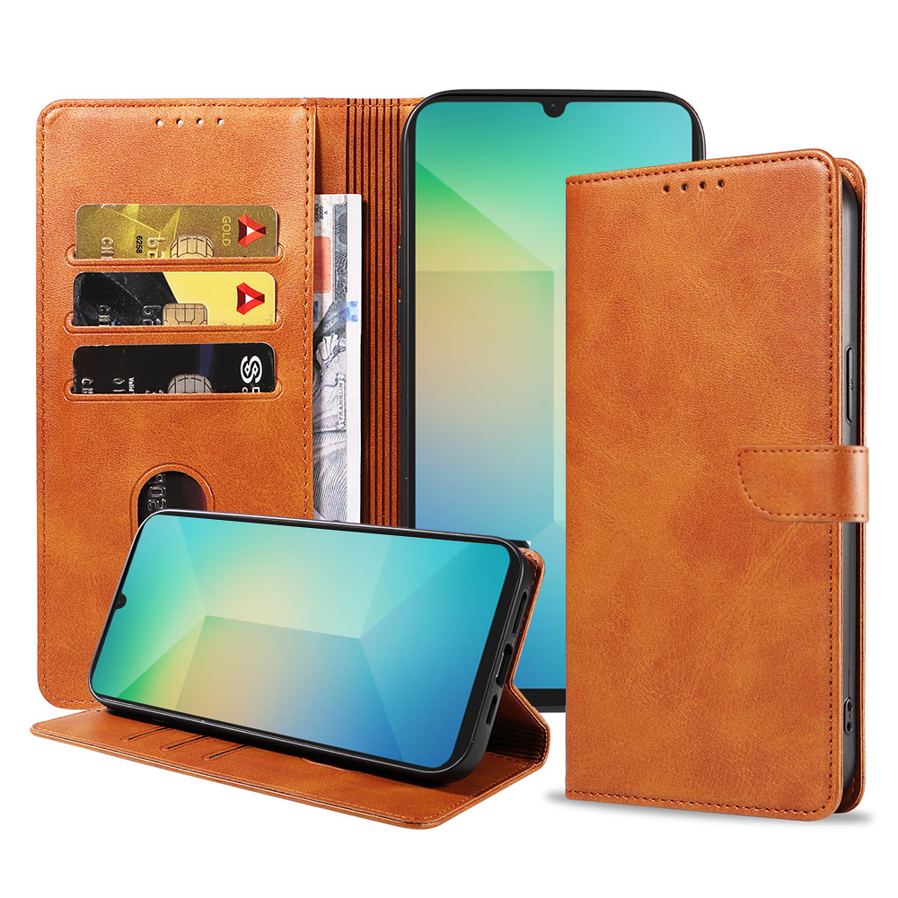 Samsung Galaxy A06 leren telefoonhoesje bookcase met pasjeshouder en magnetisch lipje (1) bruin
