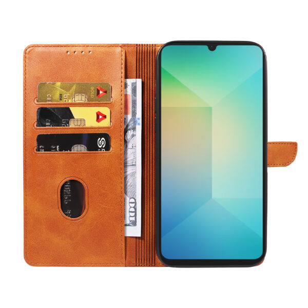 Samsung Galaxy A06 leren telefoonhoesje bookcase met pasjeshouder en magnetisch lipje (2) bruin