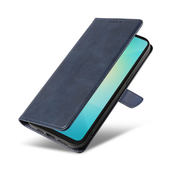 Samsung Galaxy A06 leren telefoonhoesje bookcase met pasjeshouder en magnetisch lipje (4) Blauw