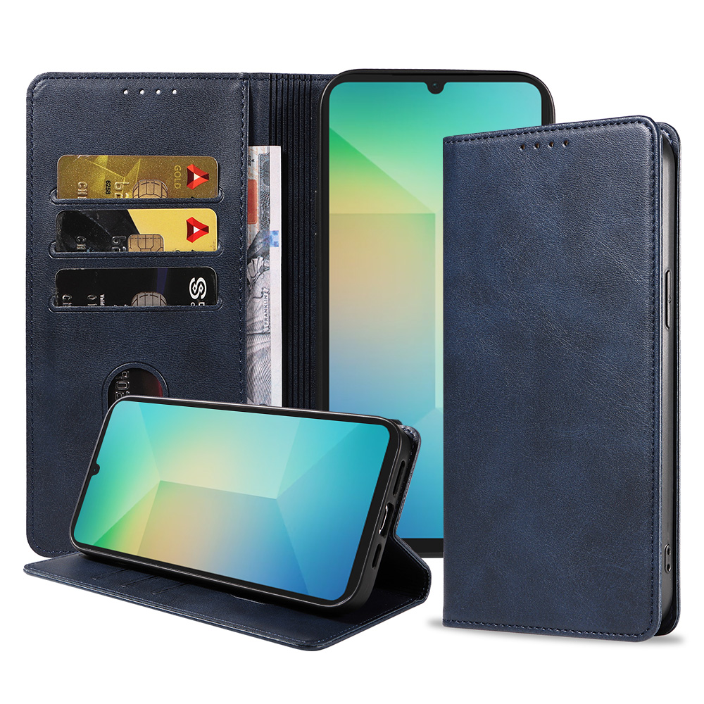 Samsung Galaxy A06 leren telefoonhoesje bookcase met pasjeshouder en magnetische sluiting (1) Blauw