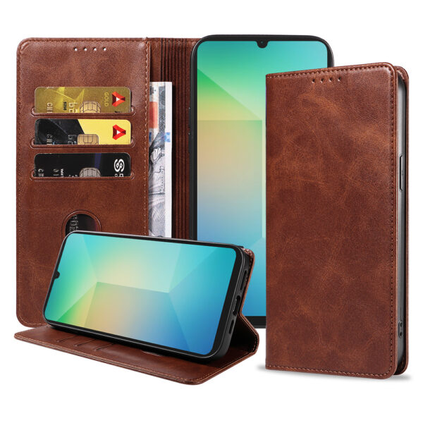 Samsung Galaxy A06 leren telefoonhoesje bookcase met pasjeshouder en magnetische sluiting (1) donkerbruin