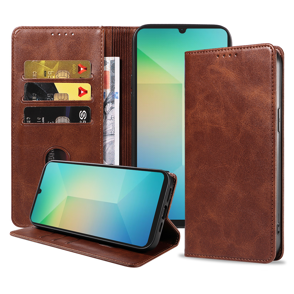 Samsung Galaxy A06 leren telefoonhoesje bookcase met pasjeshouder en magnetische sluiting (1) donkerbruin