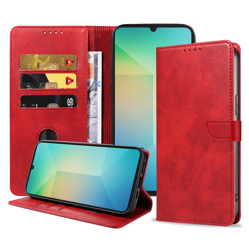 Samsung Galaxy A06 leren telefoonhoesje bookcase met pasjeshouder en magnetische sluiting (1) rood