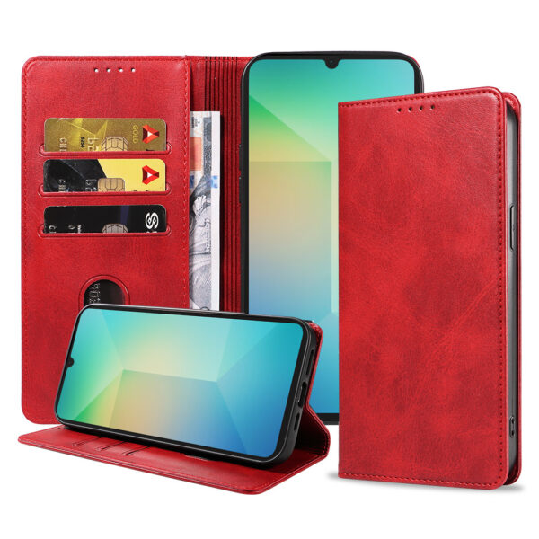 Samsung Galaxy A06 leren telefoonhoesje bookcase met pasjeshouder en magnetische sluiting (1) rood