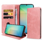 Samsung Galaxy A06 leren telefoonhoesje bookcase met pasjeshouder en magnetische sluiting (1) roze