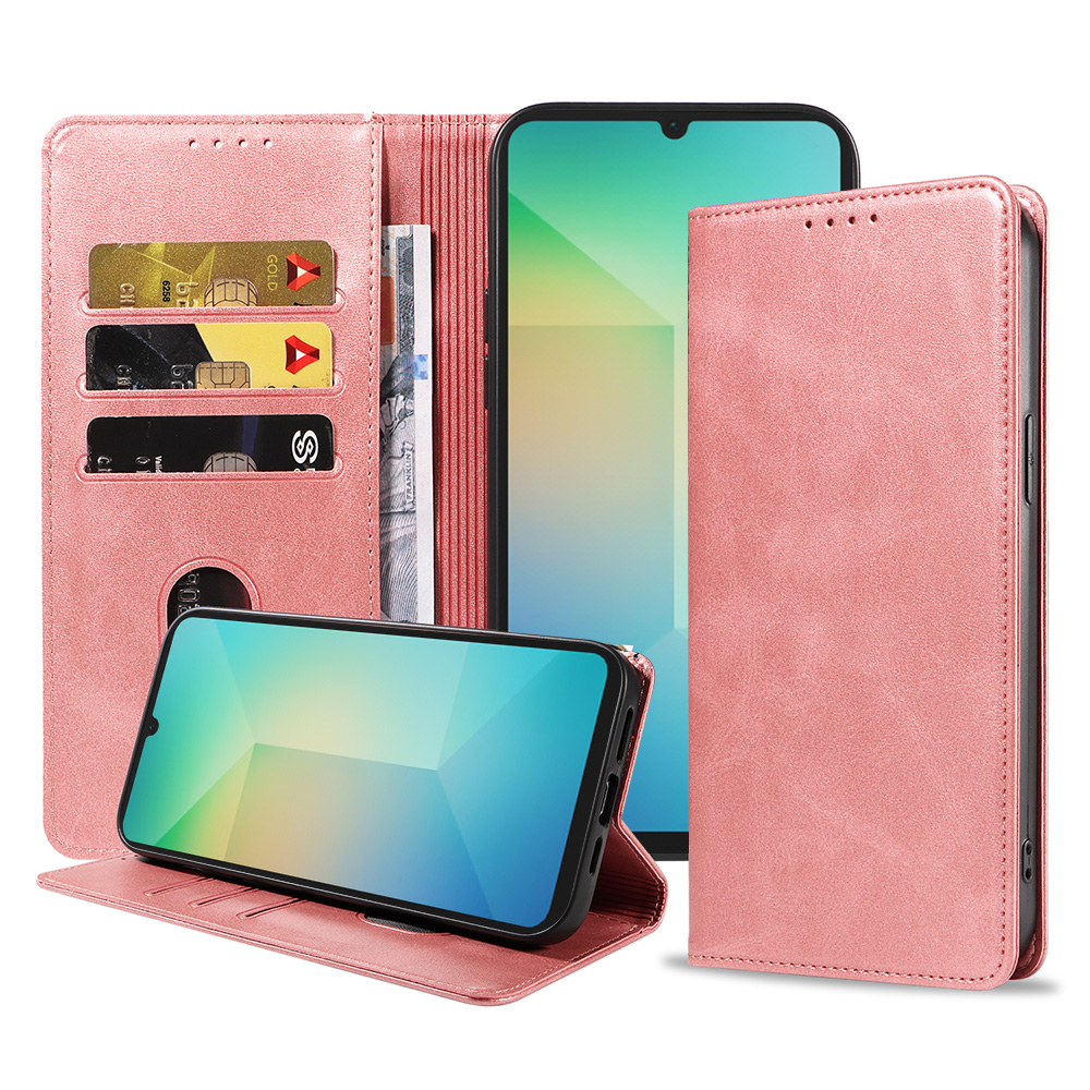 Samsung Galaxy A06 leren telefoonhoesje bookcase met pasjeshouder en magnetische sluiting (1) roze