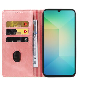 Samsung Galaxy A06 leren telefoonhoesje bookcase met pasjeshouder en magnetische sluiting (2) roze