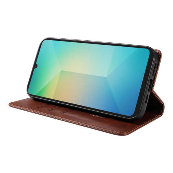 Samsung Galaxy A06 leren telefoonhoesje bookcase met pasjeshouder en magnetische sluiting (3) donkerbruin