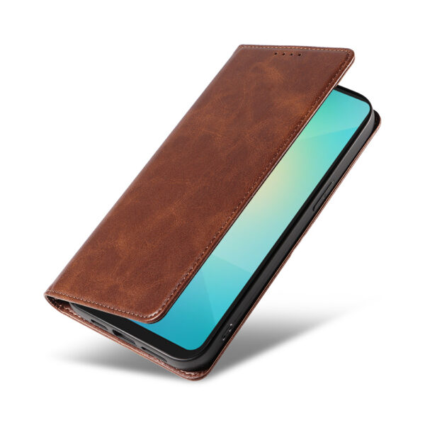 Samsung Galaxy A06 leren telefoonhoesje bookcase met pasjeshouder en magnetische sluiting (4) donkerbruin