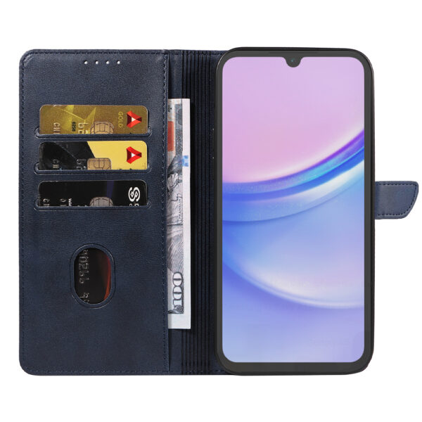 Samsung Galaxy A15 leren telefoonhoesje bookcase met pasjeshouder en magnetisch lipje (2) Blauw