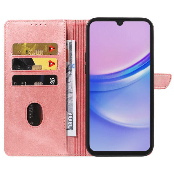 Samsung Galaxy A15 leren telefoonhoesje bookcase met pasjeshouder en magnetisch lipje (2) roze