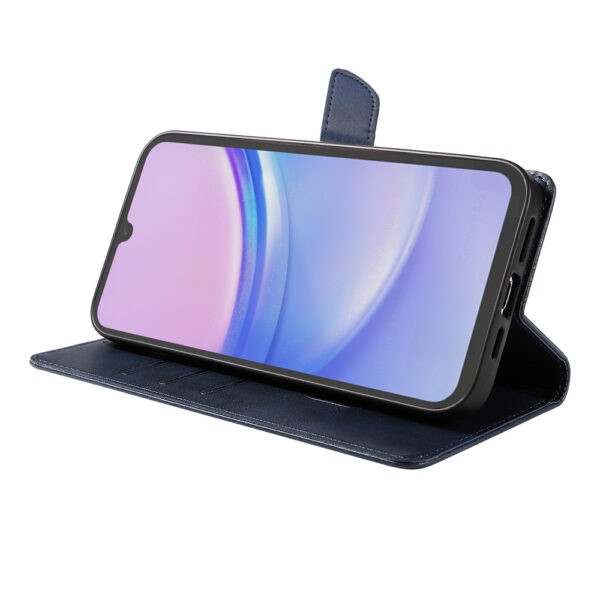 Samsung Galaxy A15 leren telefoonhoesje bookcase met pasjeshouder en magnetisch lipje (3) Blauw