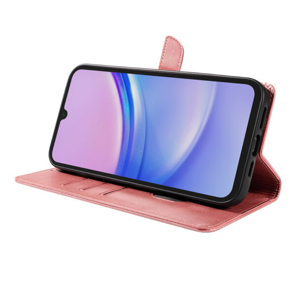 Samsung Galaxy A15 leren telefoonhoesje bookcase met pasjeshouder en magnetisch lipje (3) roze