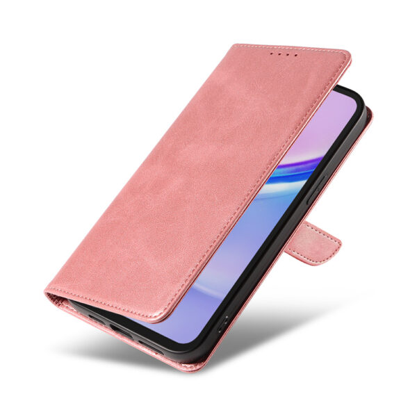 Samsung Galaxy A15 leren telefoonhoesje bookcase met pasjeshouder en magnetisch lipje (4) roze