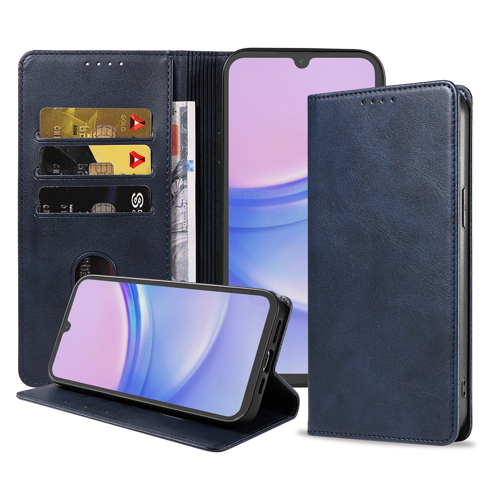 Samsung Galaxy A15 leren telefoonhoesje bookcase met pasjeshouder en magnetische sluiting (1) Blauw