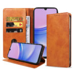 Samsung Galaxy A15 leren telefoonhoesje bookcase met pasjeshouder en magnetische sluiting (1) bruin