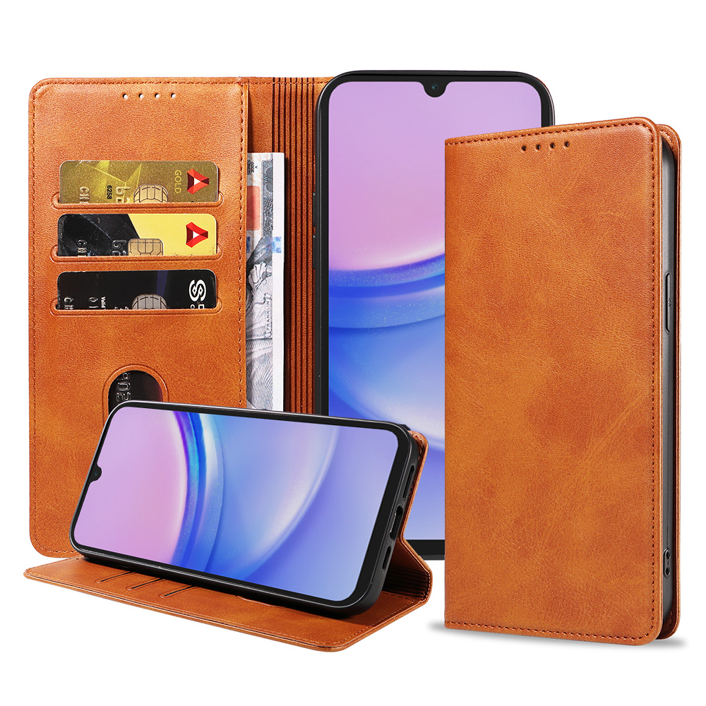 Samsung Galaxy A15 leren telefoonhoesje bookcase met pasjeshouder en magnetische sluiting (1) bruin