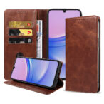 Samsung Galaxy A15 leren telefoonhoesje bookcase met pasjeshouder en magnetische sluiting (1) donkerbruin
