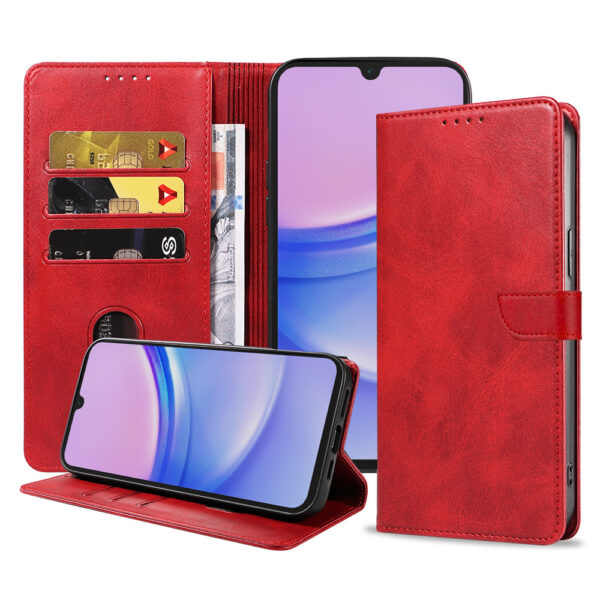 Samsung Galaxy A15 leren telefoonhoesje bookcase met pasjeshouder en magnetische sluiting (1) rood