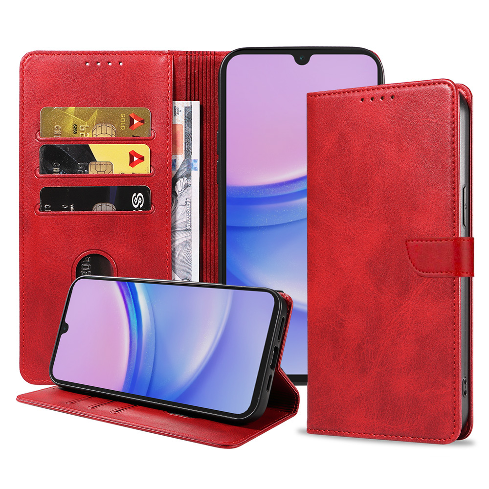 Samsung Galaxy A15 leren telefoonhoesje bookcase met pasjeshouder en magnetische sluiting (1) rood