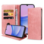 Samsung Galaxy A15 leren telefoonhoesje bookcase met pasjeshouder en magnetische sluiting (1) roze