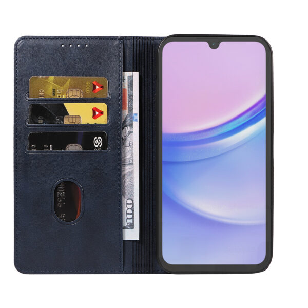 Samsung Galaxy A15 leren telefoonhoesje bookcase met pasjeshouder en magnetische sluiting (2) Blauw