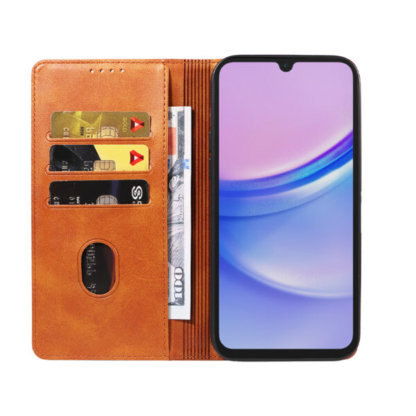 Samsung Galaxy A15 leren telefoonhoesje bookcase met pasjeshouder en magnetische sluiting (2) bruin