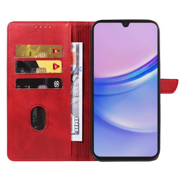 Samsung Galaxy A15 leren telefoonhoesje bookcase met pasjeshouder en magnetische sluiting (2) rood