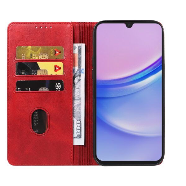 Samsung Galaxy A15 leren telefoonhoesje bookcase met pasjeshouder en magnetische sluiting (2) rood