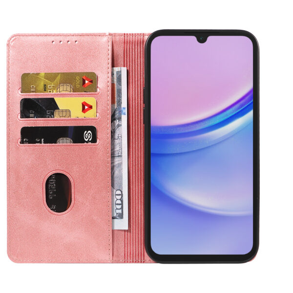 Samsung Galaxy A15 leren telefoonhoesje bookcase met pasjeshouder en magnetische sluiting (2) roze