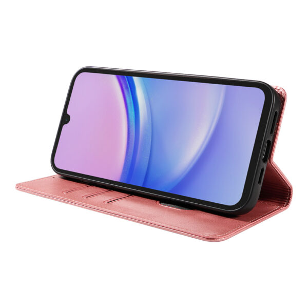 Samsung Galaxy A15 leren telefoonhoesje bookcase met pasjeshouder en magnetische sluiting (3) roze