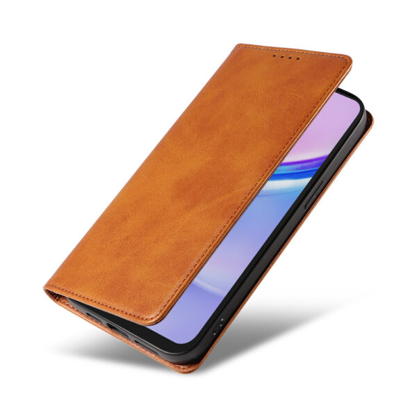 Samsung Galaxy A15 leren telefoonhoesje bookcase met pasjeshouder en magnetische sluiting (4) bruin