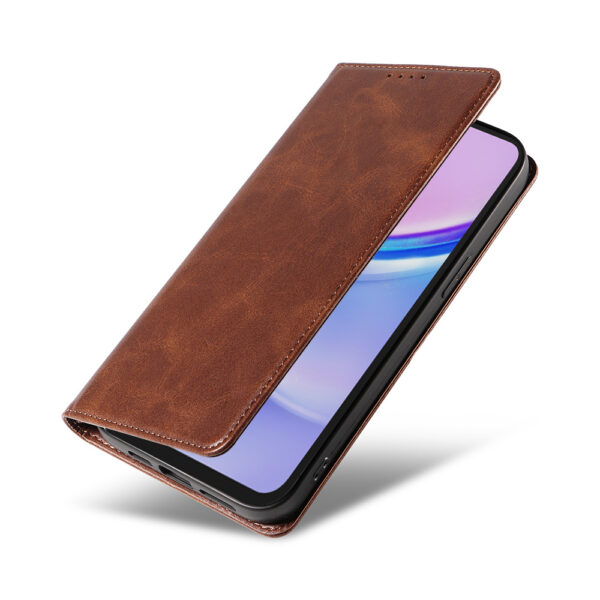 Samsung Galaxy A15 leren telefoonhoesje bookcase met pasjeshouder en magnetische sluiting (4) donkerbruin