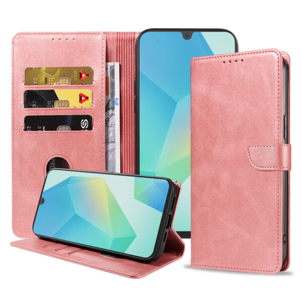 Samsung Galaxy A16 leren telefoonhoesje bookcase met pasjeshouder en magnetisch lipje (1) roze