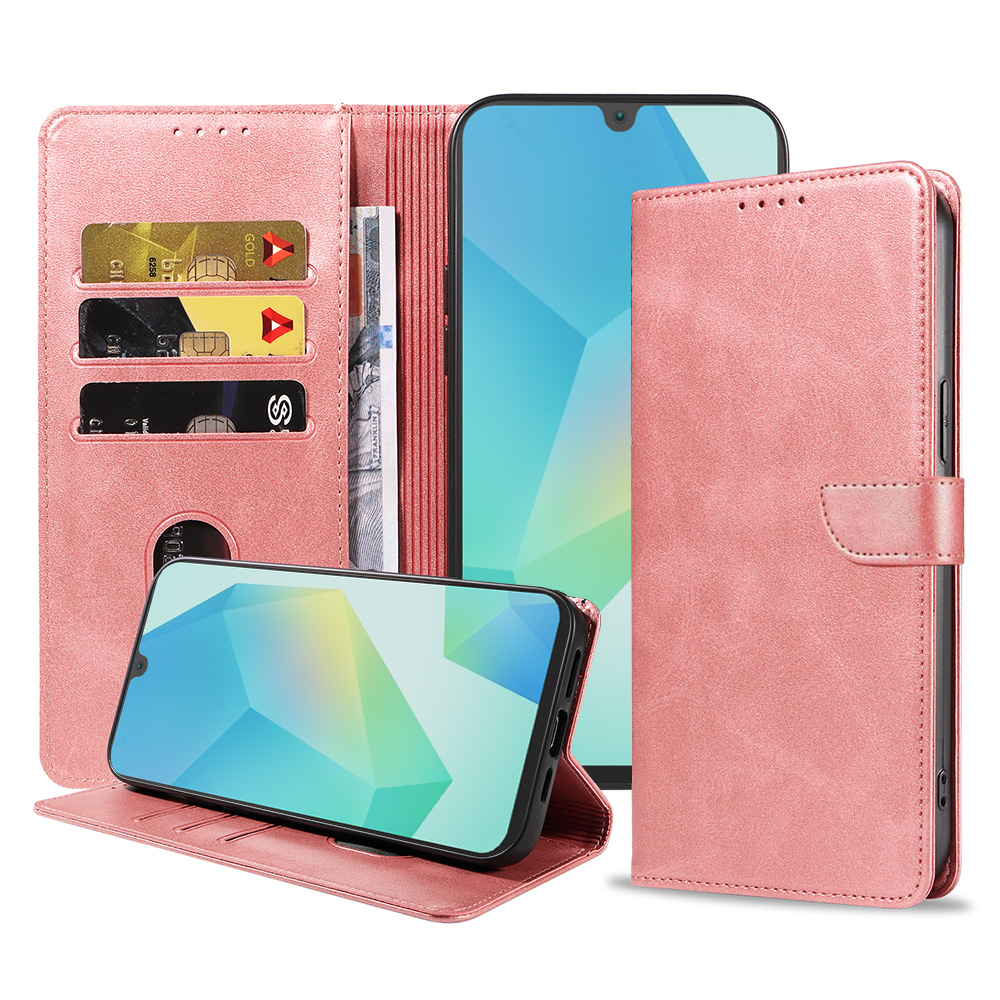 Samsung Galaxy A16 leren telefoonhoesje bookcase met pasjeshouder en magnetisch lipje (1) roze