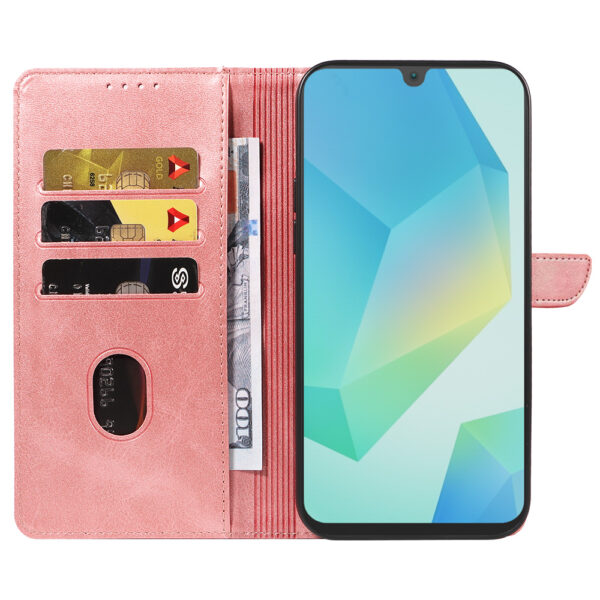 Samsung Galaxy A16 leren telefoonhoesje bookcase met pasjeshouder en magnetisch lipje (2) roze