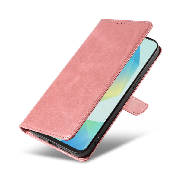 Samsung Galaxy A16 leren telefoonhoesje bookcase met pasjeshouder en magnetisch lipje (4) roze