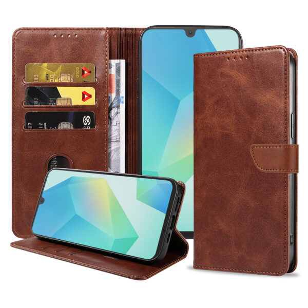 Samsung Galaxy A16 leren telefoonhoesje bookcase met pasjeshouder en magnetische lipje (1) donkerbruin
