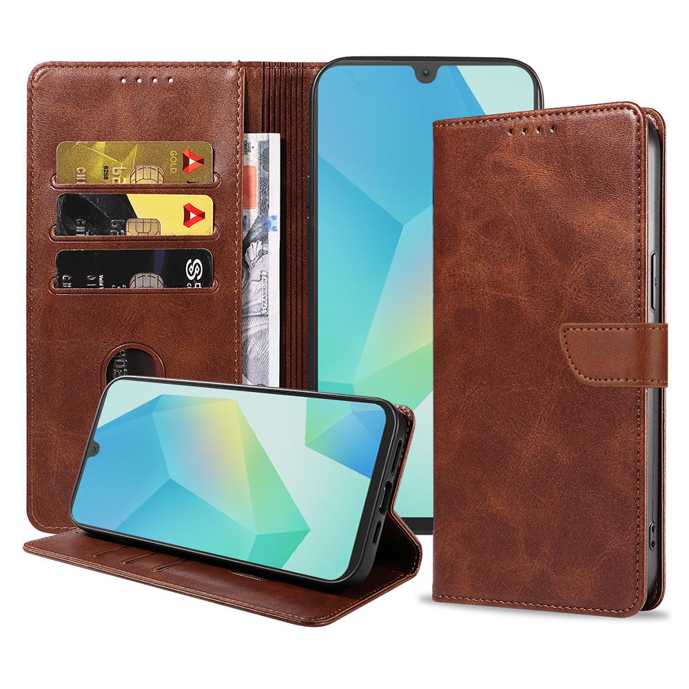 Samsung Galaxy A16 leren telefoonhoesje bookcase met pasjeshouder en magnetische lipje (1) donkerbruin