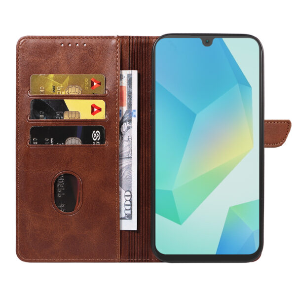Samsung Galaxy A16 leren telefoonhoesje bookcase met pasjeshouder en magnetische lipje (2) donkerbruin
