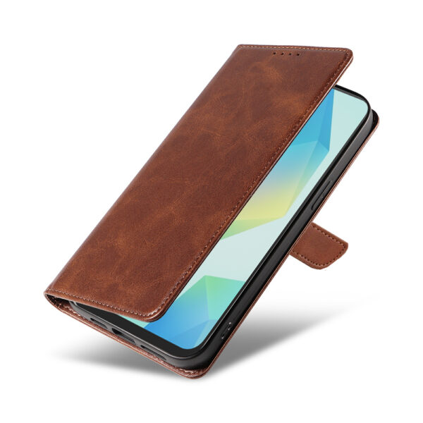 Samsung Galaxy A16 leren telefoonhoesje bookcase met pasjeshouder en magnetische lipje (4) donkerbruin