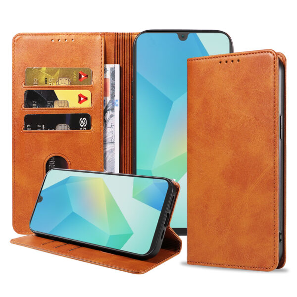 Samsung Galaxy A16 leren telefoonhoesje bookcase met pasjeshouder en magnetische sluiting (1) bruin