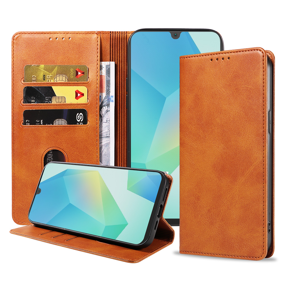 Samsung Galaxy A16 leren telefoonhoesje bookcase met pasjeshouder en magnetische sluiting (1) bruin