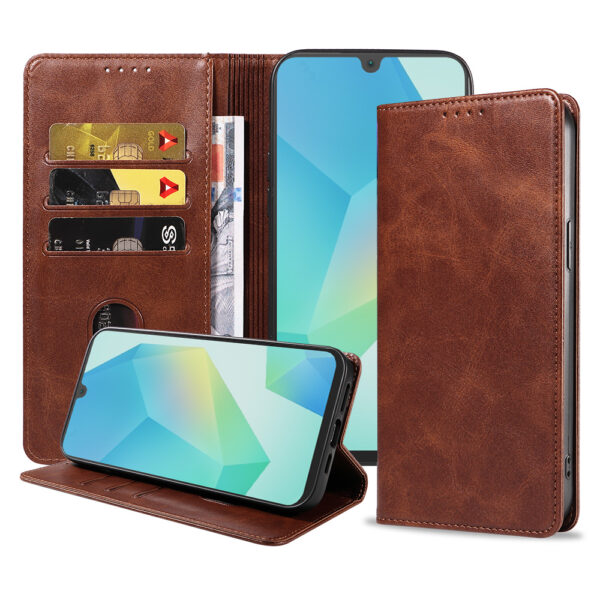 Samsung Galaxy A16 leren telefoonhoesje bookcase met pasjeshouder en magnetische sluiting (1) donkerbruin