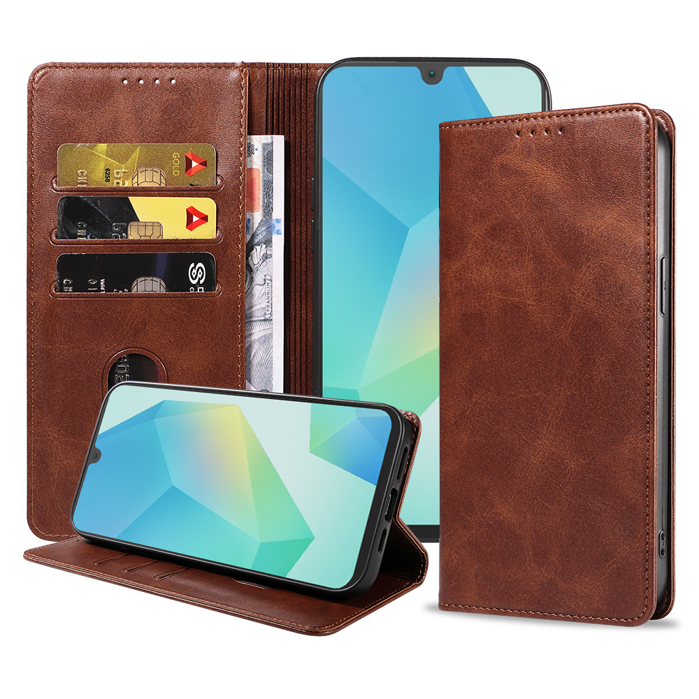 Samsung Galaxy A16 leren telefoonhoesje bookcase met pasjeshouder en magnetische sluiting (1) donkerbruin