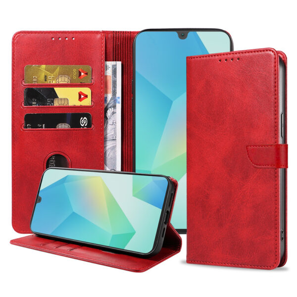 Samsung Galaxy A16 leren telefoonhoesje bookcase met pasjeshouder en magnetische sluiting (1) rood