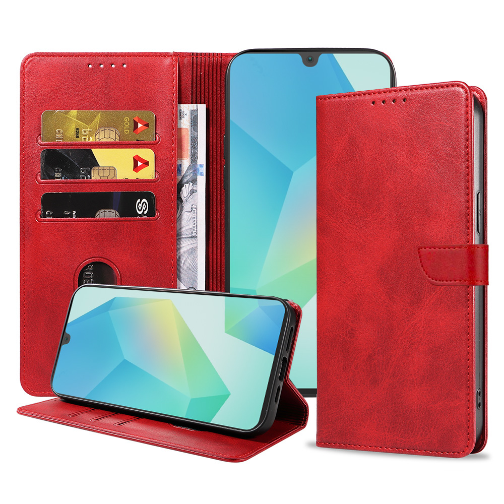 Samsung Galaxy A16 leren telefoonhoesje bookcase met pasjeshouder en magnetische sluiting (1) rood