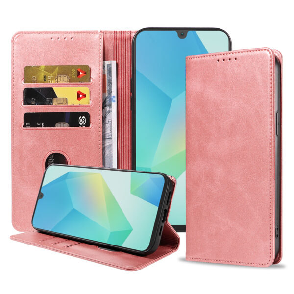 Samsung Galaxy A16 leren telefoonhoesje bookcase met pasjeshouder en magnetische sluiting (1) roze