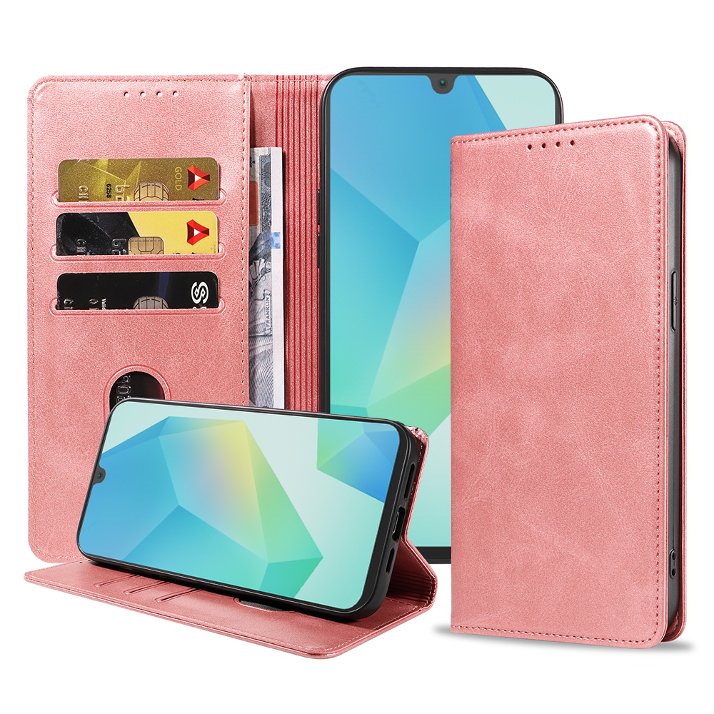 Samsung Galaxy A16 leren telefoonhoesje bookcase met pasjeshouder en magnetische sluiting (1) roze